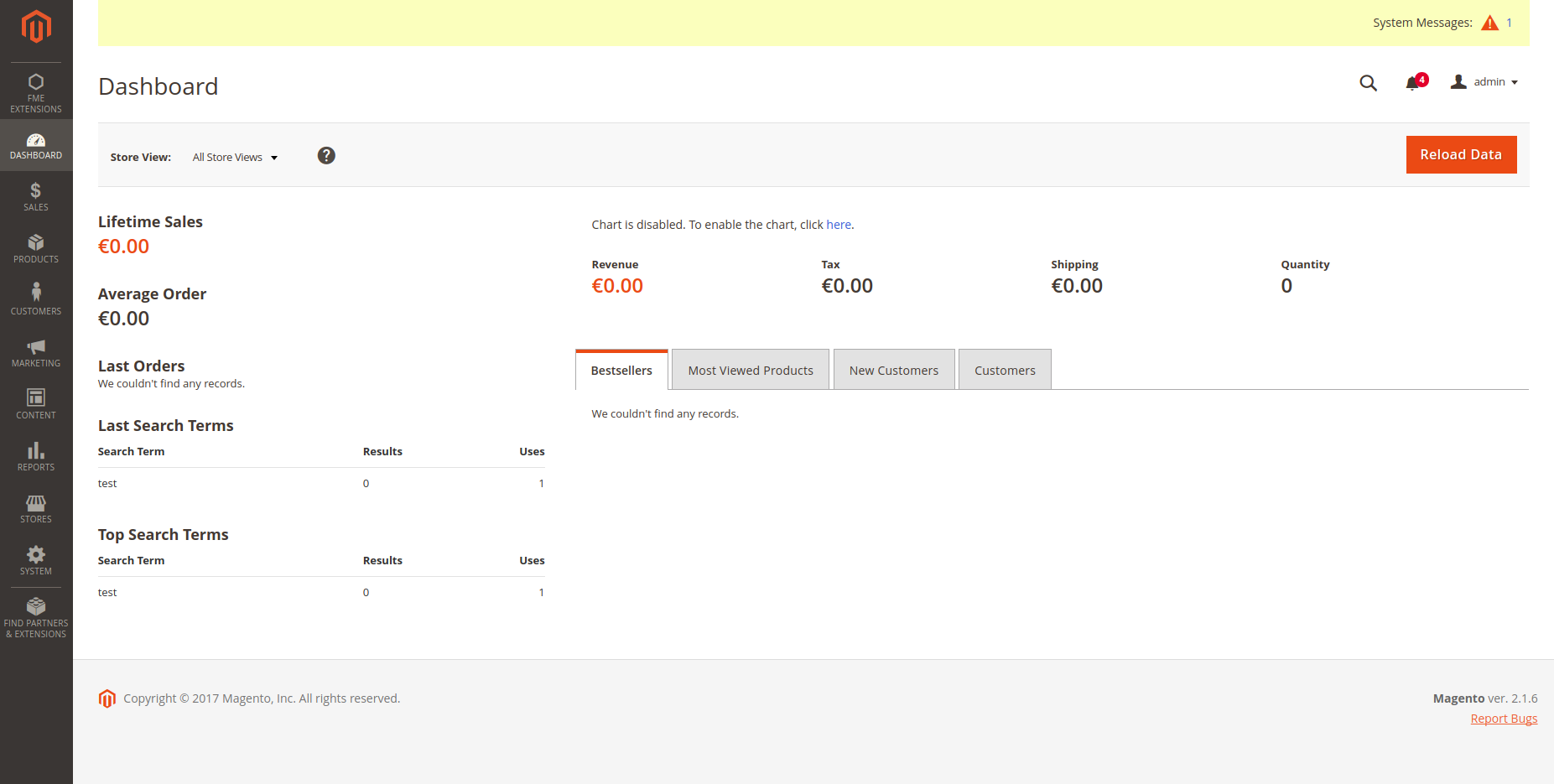 Magento 2 update Vista del panel de administración de Magento 2