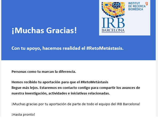 aportación a IRB Barcelona, #retometastasis